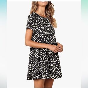 Black Short Sleeve Short Flowy Casual Dress